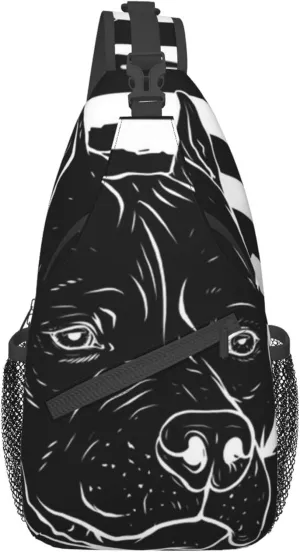 Sling Bag pitbull black and white american flag Crossbody Personal Pocket Bag Lightweight Chest Shoulder Backpack for Travel Hiking