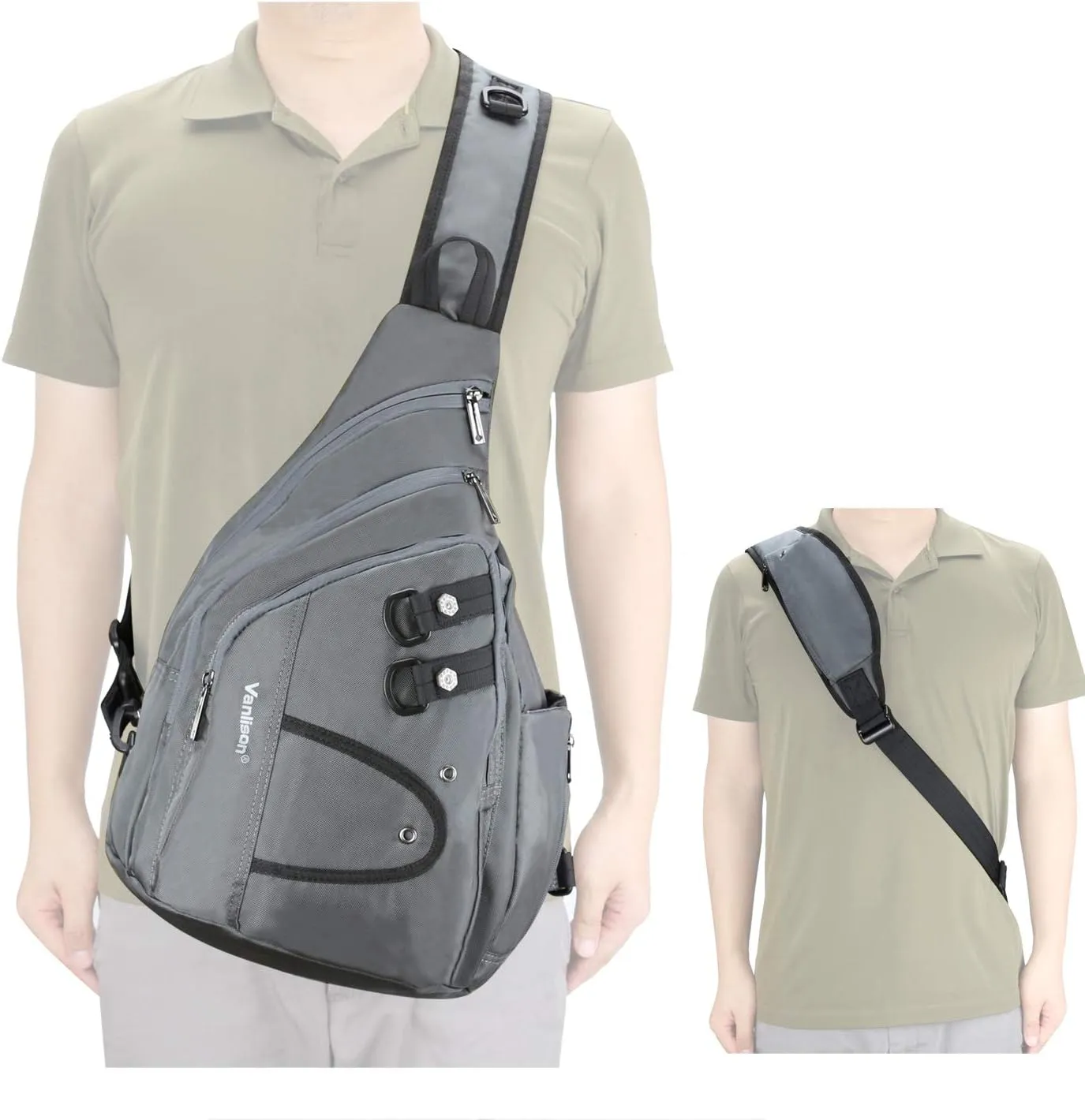 Sling Bag Sling Backpack Shoulder Bag Crossbody Bag Men Chest Bag Man Purse Side Bag Gray