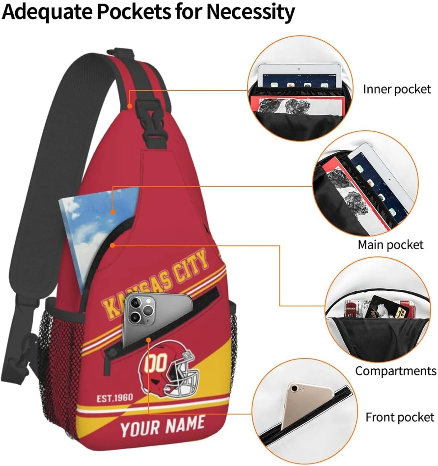 Sling Bag,Personalized Football Crossbody Bags,Custom Cross Chest Bag,Sling Shoulder Backpack,Chest Bag Travel Daypack for Men Women Football Fans