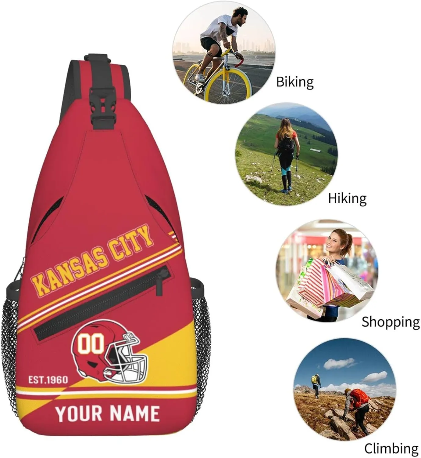 Sling Bag,Personalized Football Crossbody Bags,Custom Cross Chest Bag,Sling Shoulder Backpack,Chest Bag Travel Daypack for Men Women Football Fans