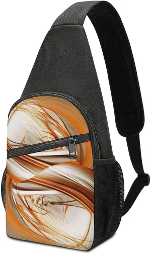 Sling Bags Abstract Orange White Lines Chest Bag for Men Women Shoulder Bag for Travel Sport Chest Pack