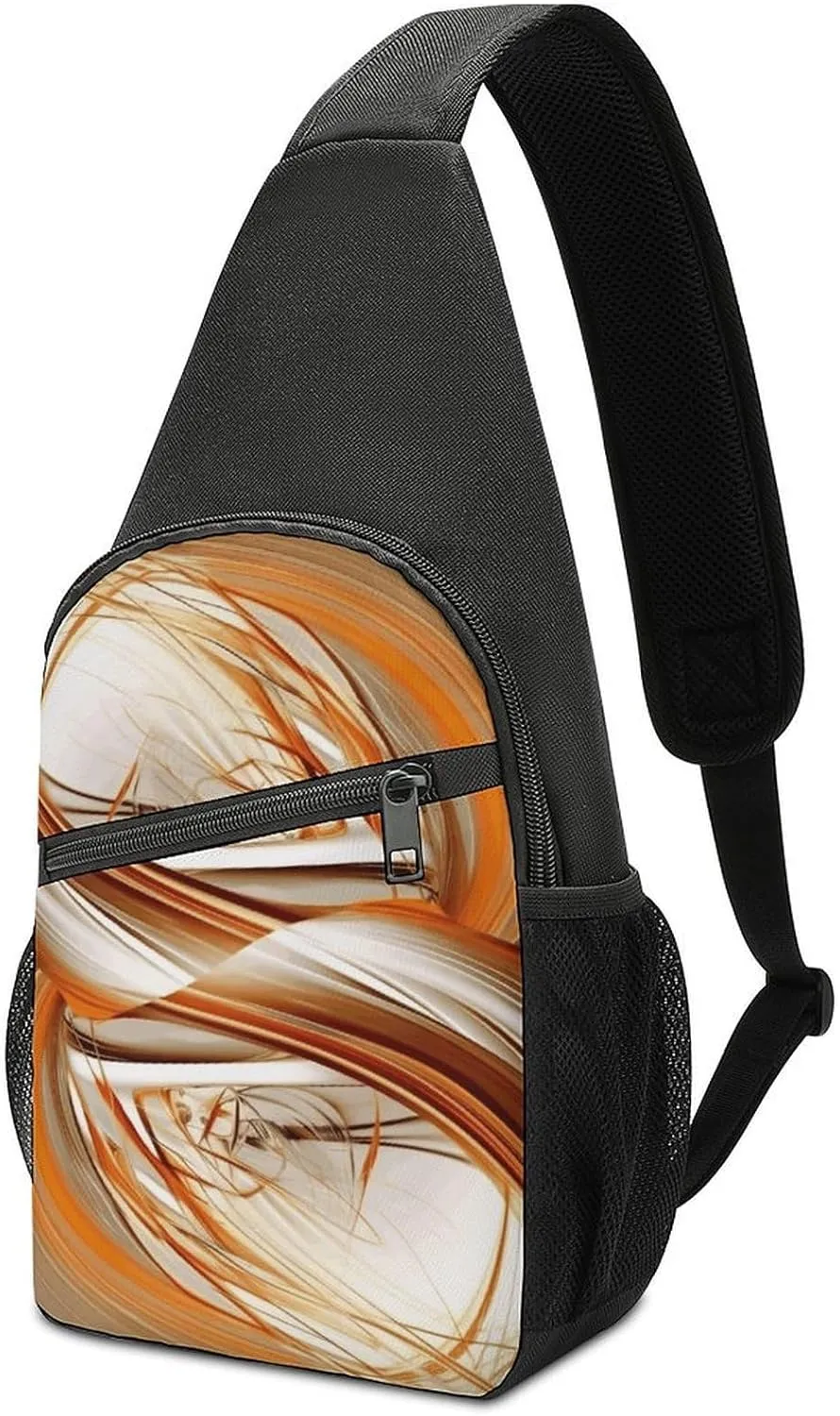Sling Bags Abstract Orange White Lines Chest Bag for Men Women Shoulder Bag for Travel Sport Chest Pack