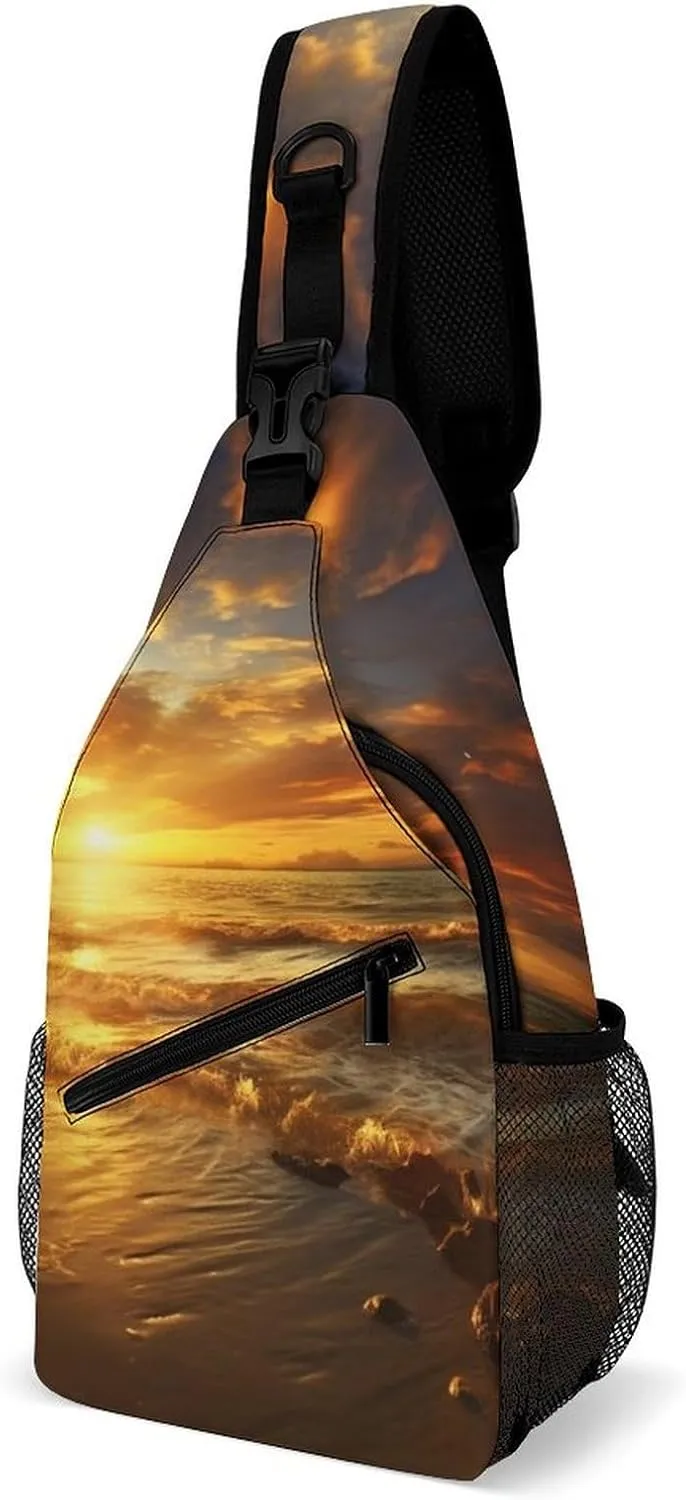 Sling Bags Beautiful Gold Sunset Crossbody Bag for Women Men Cross Body Bag for Travel Hiking Shopping