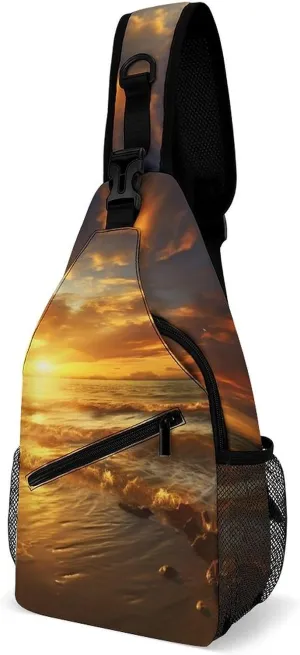 Sling Bags Beautiful Gold Sunset Crossbody Bag for Women Men Cross Body Bag for Travel Hiking Shopping