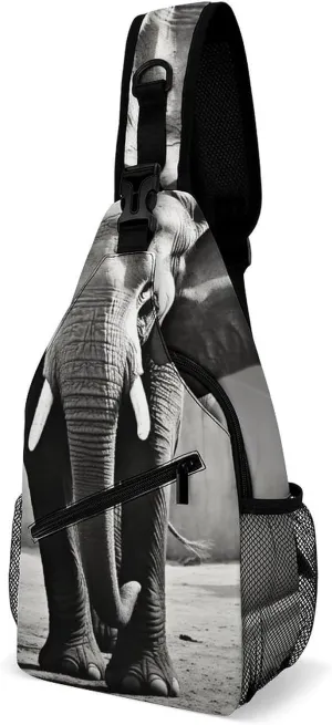 Sling Bags Black White Elephant Crossbody Bag for Women Men Cross Body Bag for Travel Hiking Shopping