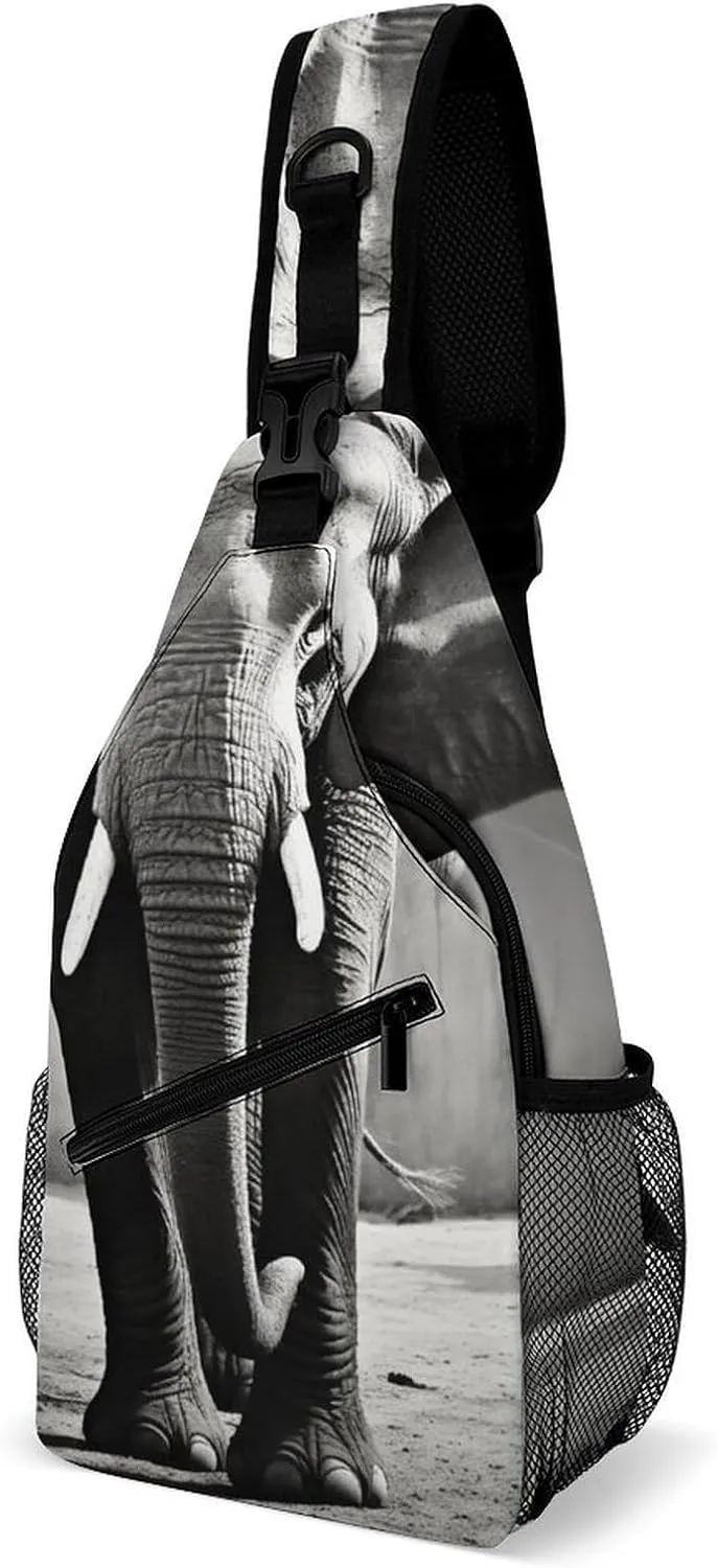 Sling Bags Black White Elephant Crossbody Bag for Women Men Cross Body Bag for Travel Hiking Shopping