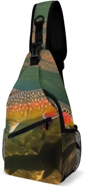 Sling Bags Brook Trout Fly Fishing Crossbody Bag for Women Men Cross Body Bag for Travel Hiking Shopping