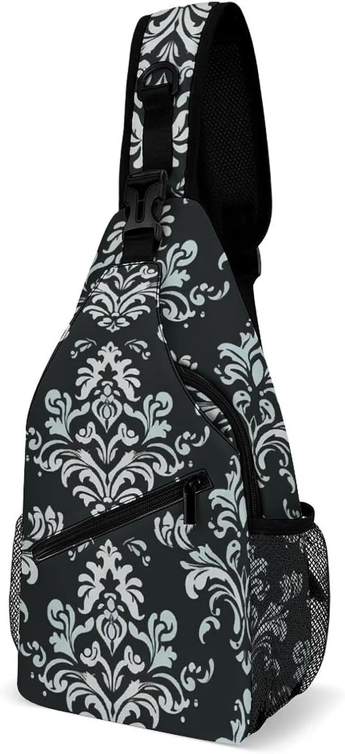 Sling Bags Damask Pattern Crossbody Bag for Women Men Cross Body Bag for Travel Hiking Shopping