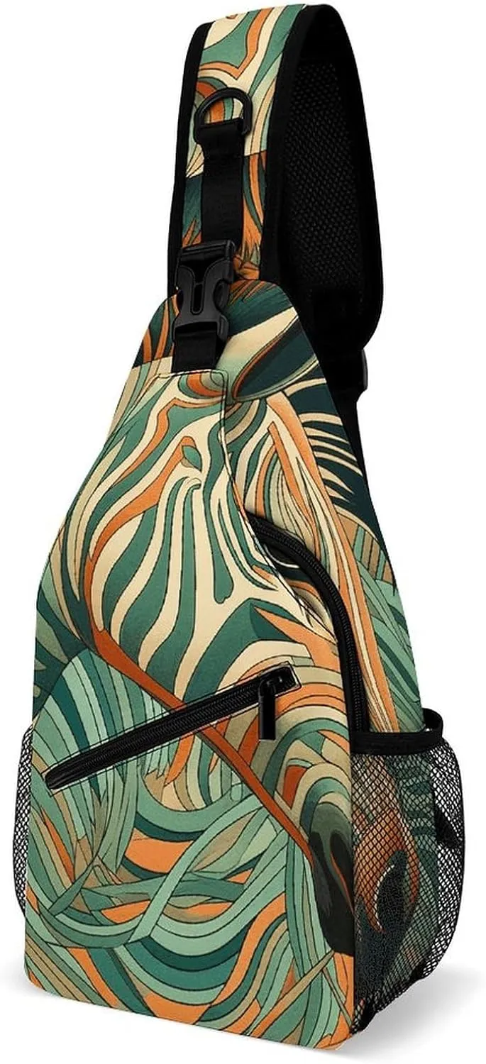 Sling Bags Green Decorative Pattern Crossbody Bag for Women Men Cross Body Bag for Travel Hiking Shopping