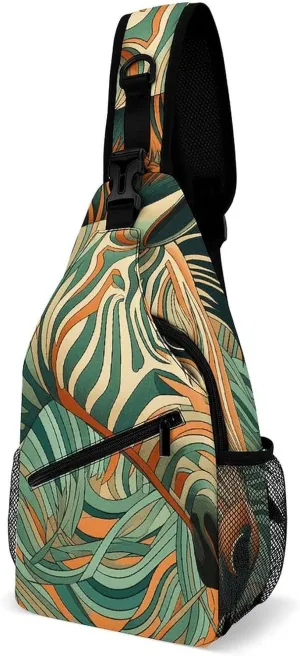 Sling Bags Green Decorative Pattern Crossbody Bag for Women Men Cross Body Bag for Travel Hiking Shopping