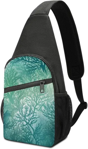 Sling Bags Green Sea Blue Seaweed Chest Bag for Men Women Shoulder Bag for Travel Sport Chest Pack