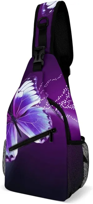Sling Bags Lovely Purple Butterfly Crossbody Bag for Women Men Cross Body Bag for Travel Hiking Shopping