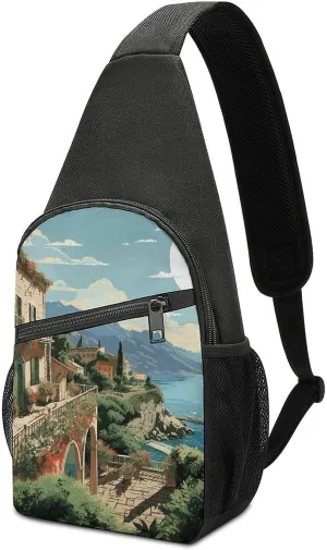 Sling Bags Mediterranean Summer Chest Bag for Men Women Shoulder Bag for Travel Sport Chest Pack