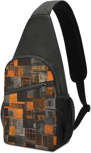 Sling Bags Orange Square Pattern Crossbody Bag for Women Men Cross Body Bag for Travel Hiking Shopping