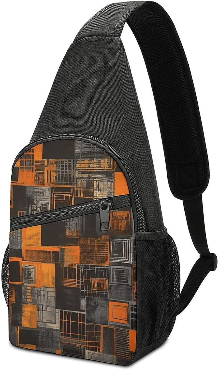 Sling Bags Orange Square Pattern Crossbody Bag for Women Men Cross Body Bag for Travel Hiking Shopping