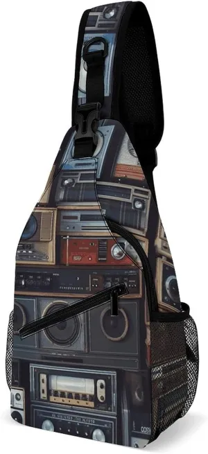 Sling Bags Vintage Wall of Radio Boombox Crossbody Bag for Women Men Cross Body Bag for Travel Hiking Shopping