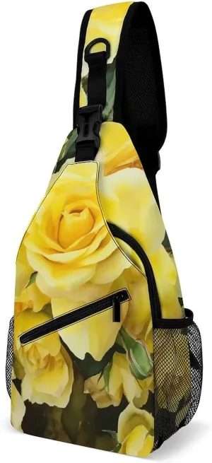 Sling Bags Yellow Rose Crossbody Bag for Women Men Cross Body Bag for Travel Hiking Shopping