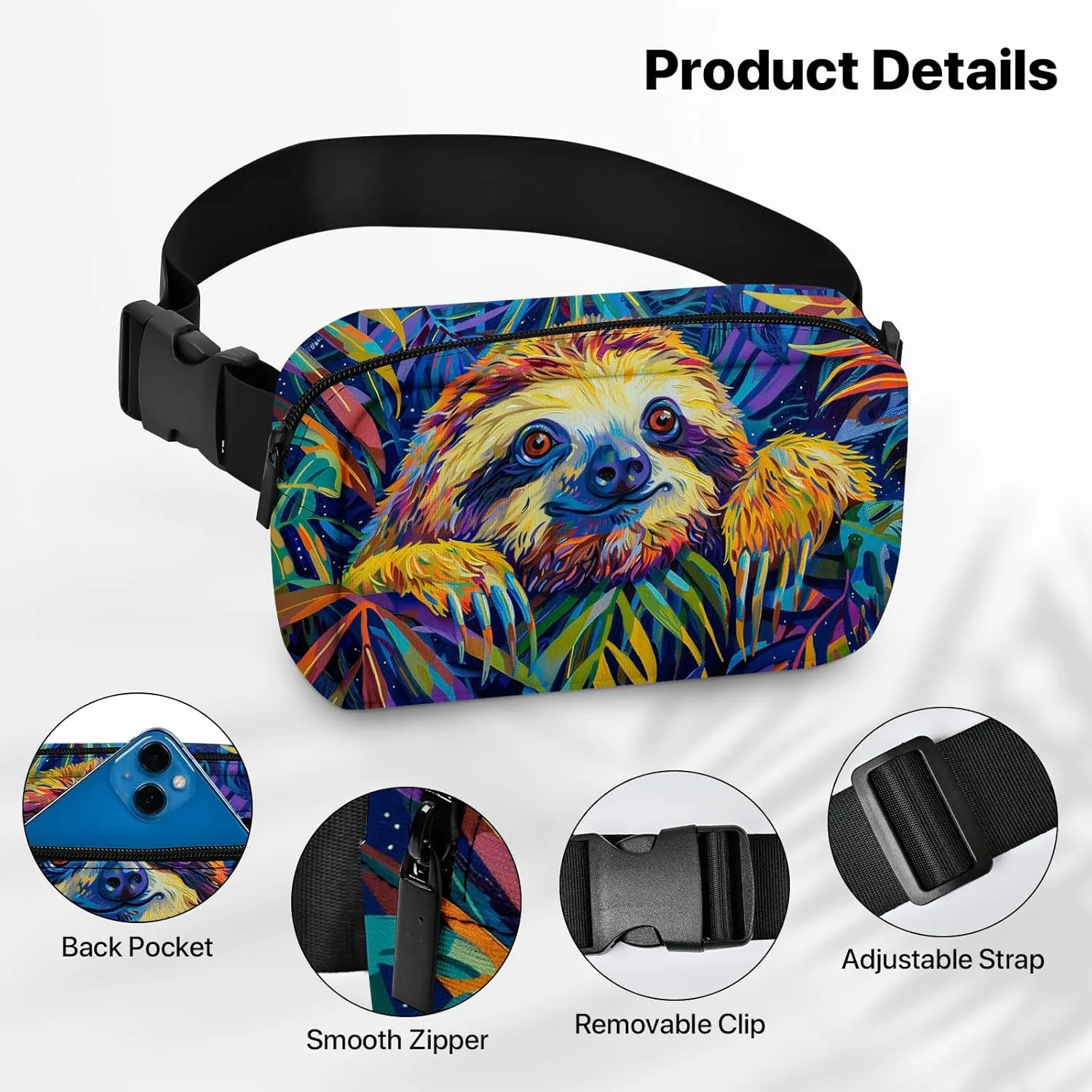 Sloth Fanny Pack for Women Men Belt Bag Waterproof Waist Bags With Adjustable Straps Phone Purse Wallet Presents for Travel Sports Workout