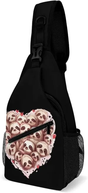 Sloth Lover Heart Sloths Crossbody Sling Bags Shoulder Backpack Chest DayPack Handbag