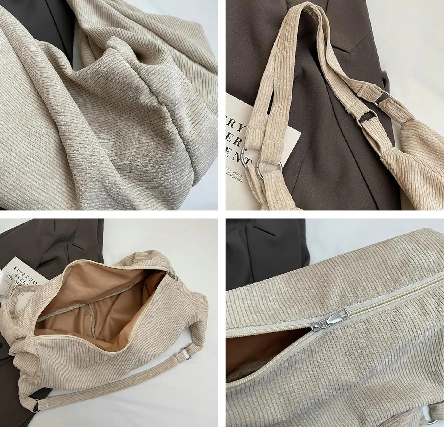 Slouchy Corduroy Shoulder Bag for Women Slouchy Travel Backpack Lightweight Tote Bag Gym Bag Travel Bag Everything Tote Purse