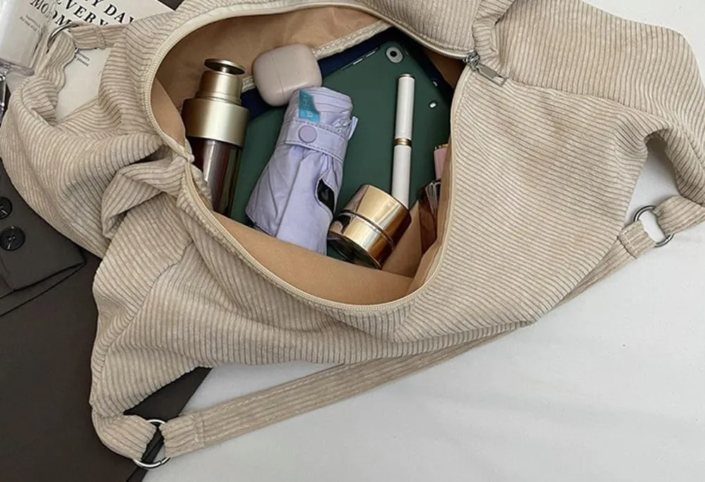 Slouchy Corduroy Shoulder Bag for Women Slouchy Travel Backpack Lightweight Tote Bag Gym Bag Travel Bag Everything Tote Purse