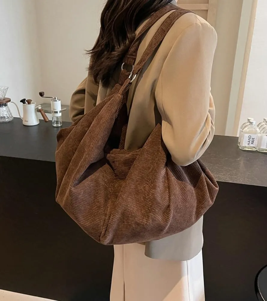 Slouchy Corduroy Shoulder Bag for Women Slouchy Travel Backpack Lightweight Tote Bag Gym Bag Travel Bag Everything Tote Purse