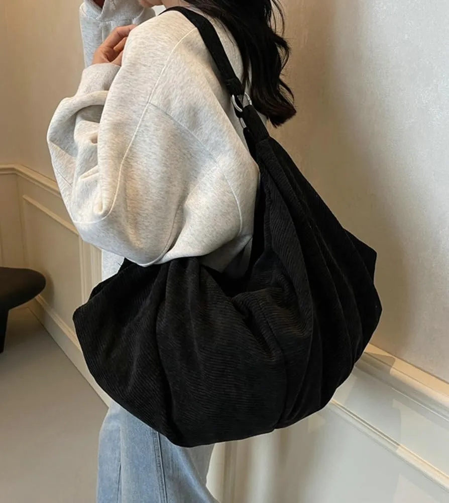 Slouchy Corduroy Shoulder Bag for Women Slouchy Travel Backpack Lightweight Tote Bag Gym Bag Travel Bag Everything Tote Purse