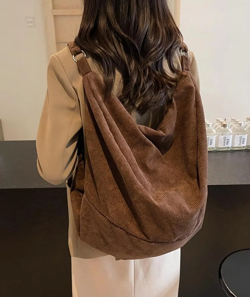 Slouchy Corduroy Shoulder Bag for Women Slouchy Travel Backpack Lightweight Tote Bag Gym Bag Travel Bag Everything Tote Purse