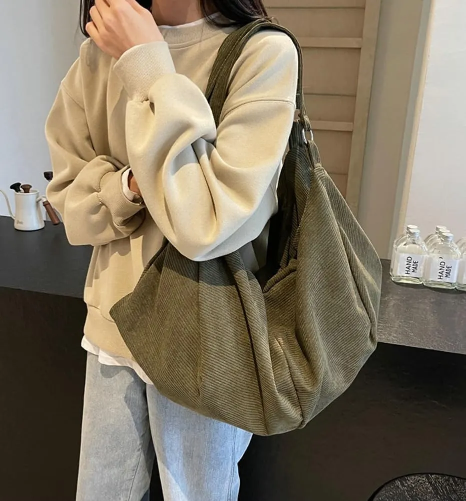 Slouchy Corduroy Shoulder Bag for Women Slouchy Travel Backpack Lightweight Tote Bag Gym Bag Travel Bag Everything Tote Purse