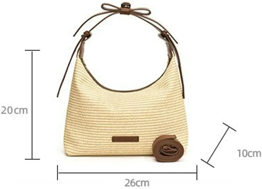 Slouchy Crescent Bag Straw Crossbody Bags for Women Hobo Handbags Trendy Straw Purse with Bow Summer Purse for Beach Vacation