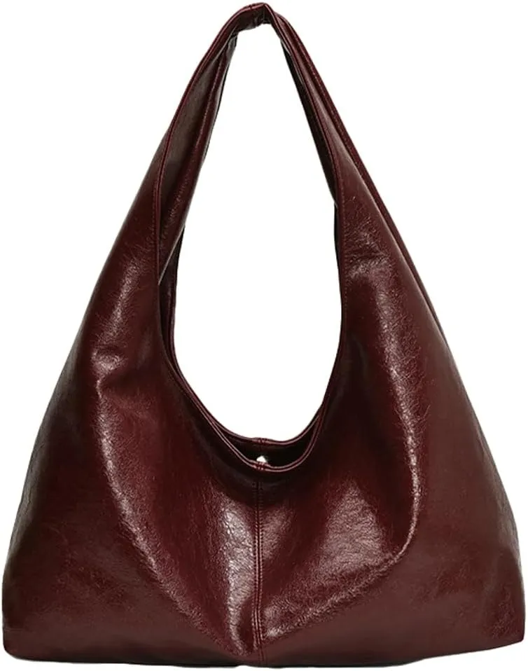 Slouchy Hobo Bag for Women Soft Vegan Leather Shoulder Handbag with Top Handle Shoulder Purse with Zipper Clutch Purse