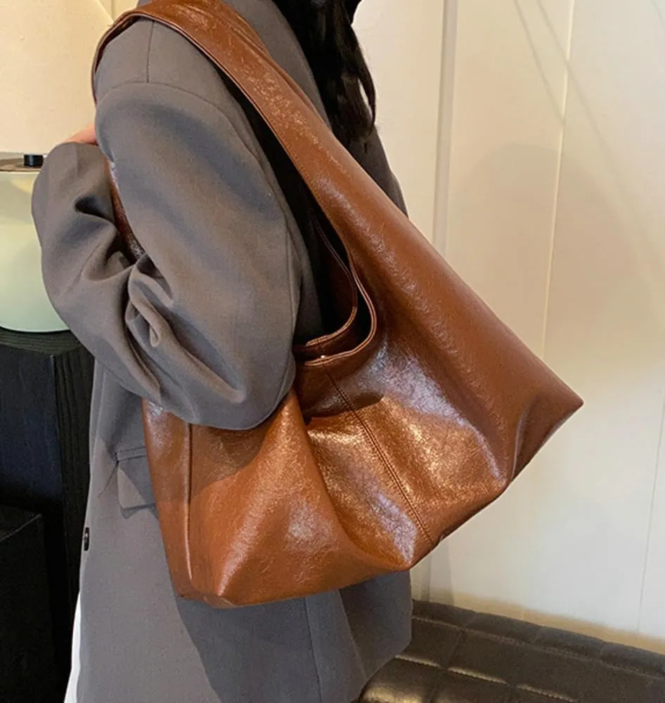 Slouchy Hobo Bag for Women Soft Vegan Leather Shoulder Handbag with Top Handle Shoulder Purse with Zipper Clutch Purse