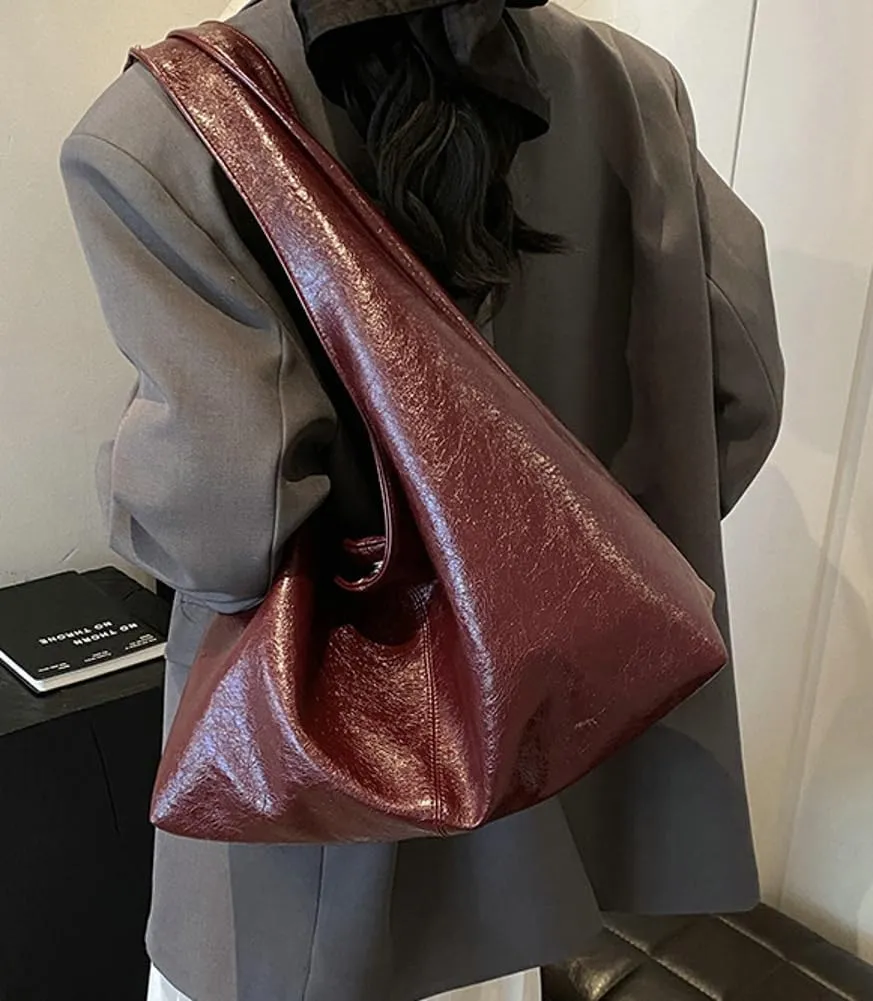 Slouchy Hobo Bag for Women Soft Vegan Leather Shoulder Handbag with Top Handle Shoulder Purse with Zipper Clutch Purse
