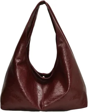 Slouchy Hobo Bag for Women Soft Vegan Leather Shoulder Handbag with Top Handle Shoulder Purse with Zipper Clutch Purse