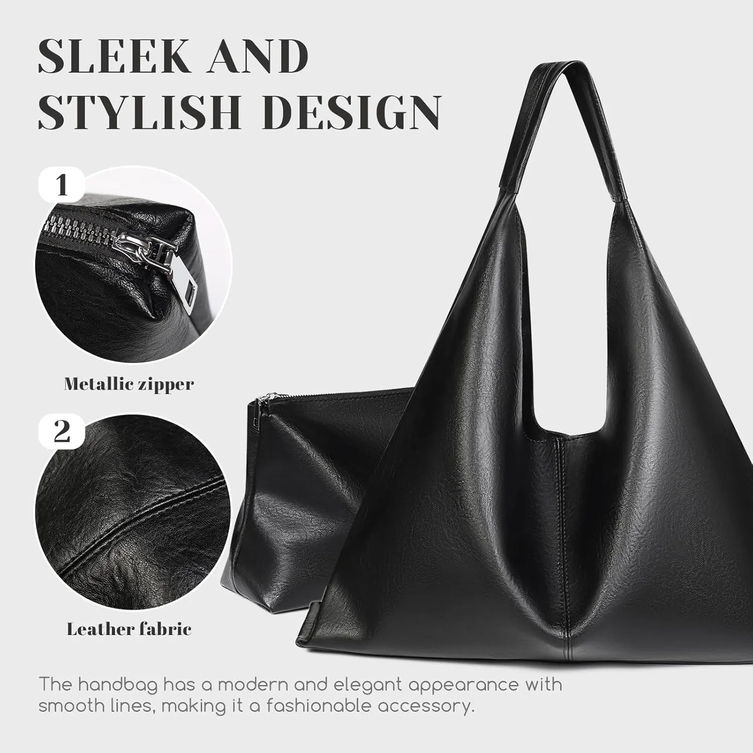 Slouchy Hobo Bags for Women – Faux Leather Tote Purse with Matching Inner Bag, Designer Shoulder Handbag