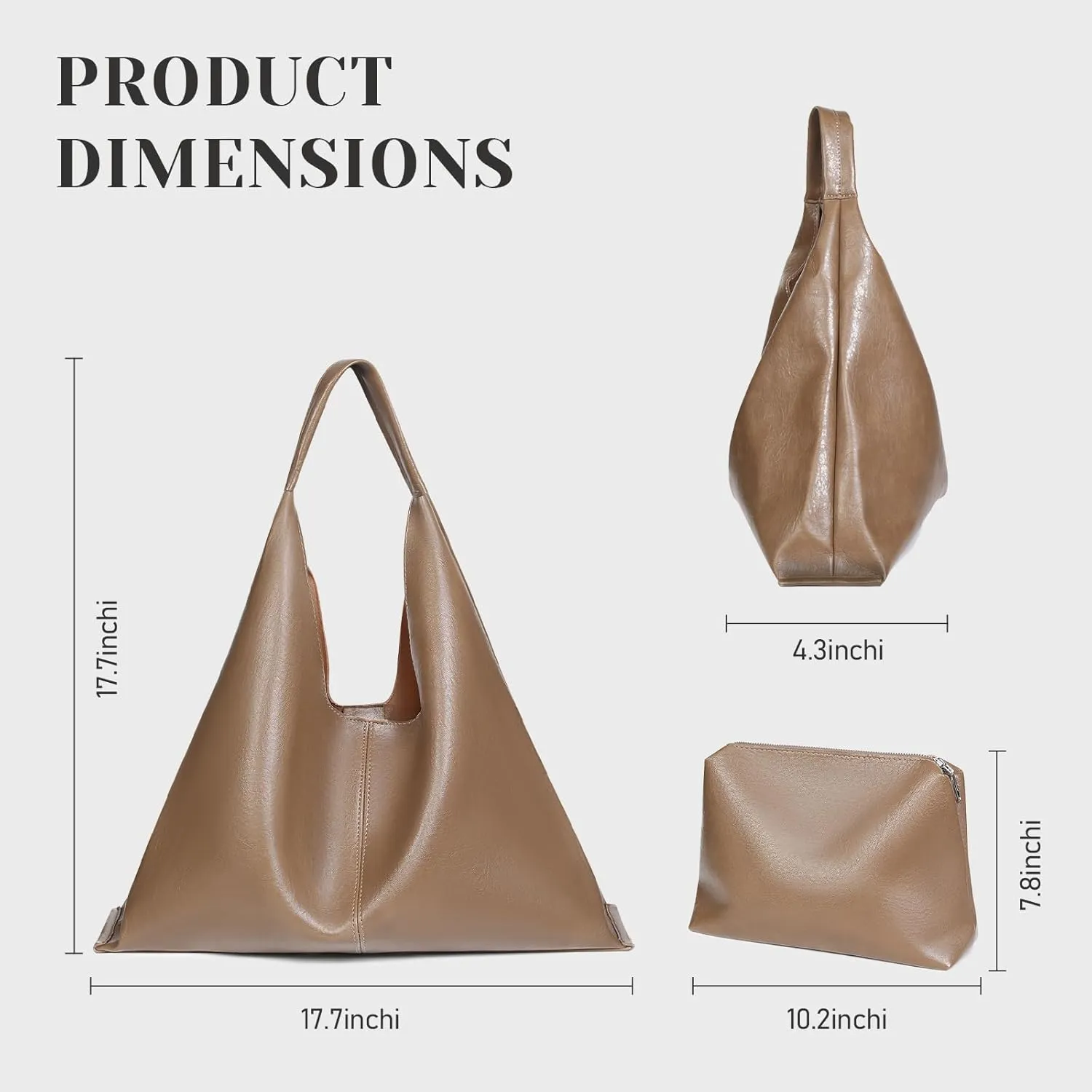 Slouchy Hobo Bags for Women – Faux Leather Tote Purse with Matching Inner Bag, Designer Shoulder Handbag
