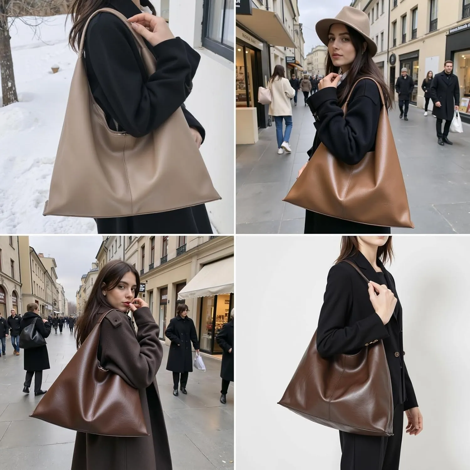 Slouchy Hobo Bags for Women – Faux Leather Tote Purse with Matching Inner Bag, Designer Shoulder Handbag
