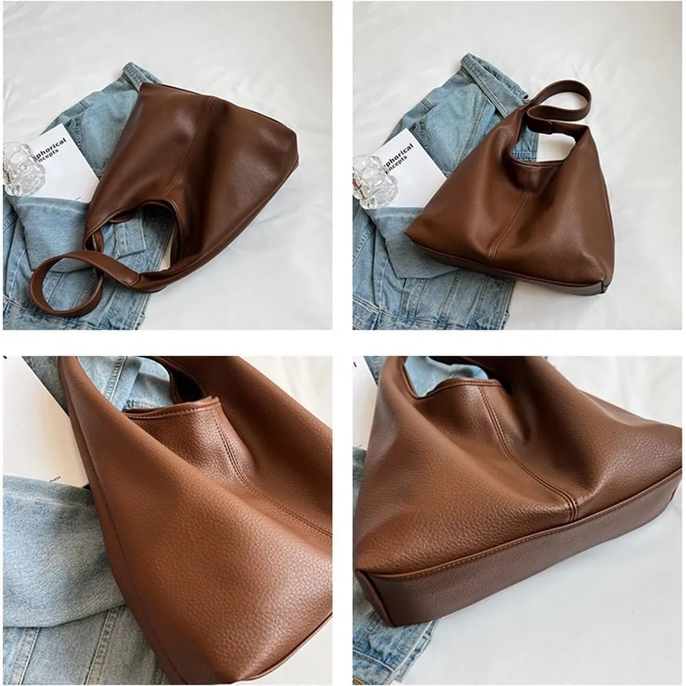 Slouchy Hobo Bags for Women Retro PU Leather Tote Crossbody Bag Soft Large Capacity 2pcs Shoulder Purses Handbags 2025