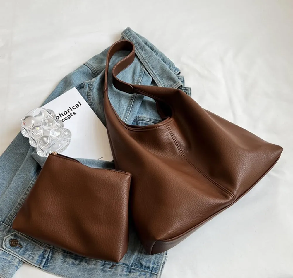 Slouchy Hobo Bags for Women Retro PU Leather Tote Crossbody Bag Soft Large Capacity 2pcs Shoulder Purses Handbags 2025