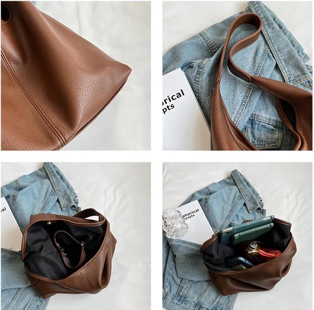 Slouchy Hobo Bags for Women Retro PU Leather Tote Crossbody Bag Soft Large Capacity 2pcs Shoulder Purses Handbags 2025