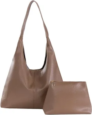 Slouchy Hobo Bags for Women Retro Vegan Leather Purse Luxury Designer Shoulder Bag Fashion Shopping Tote Bag 2pcs
