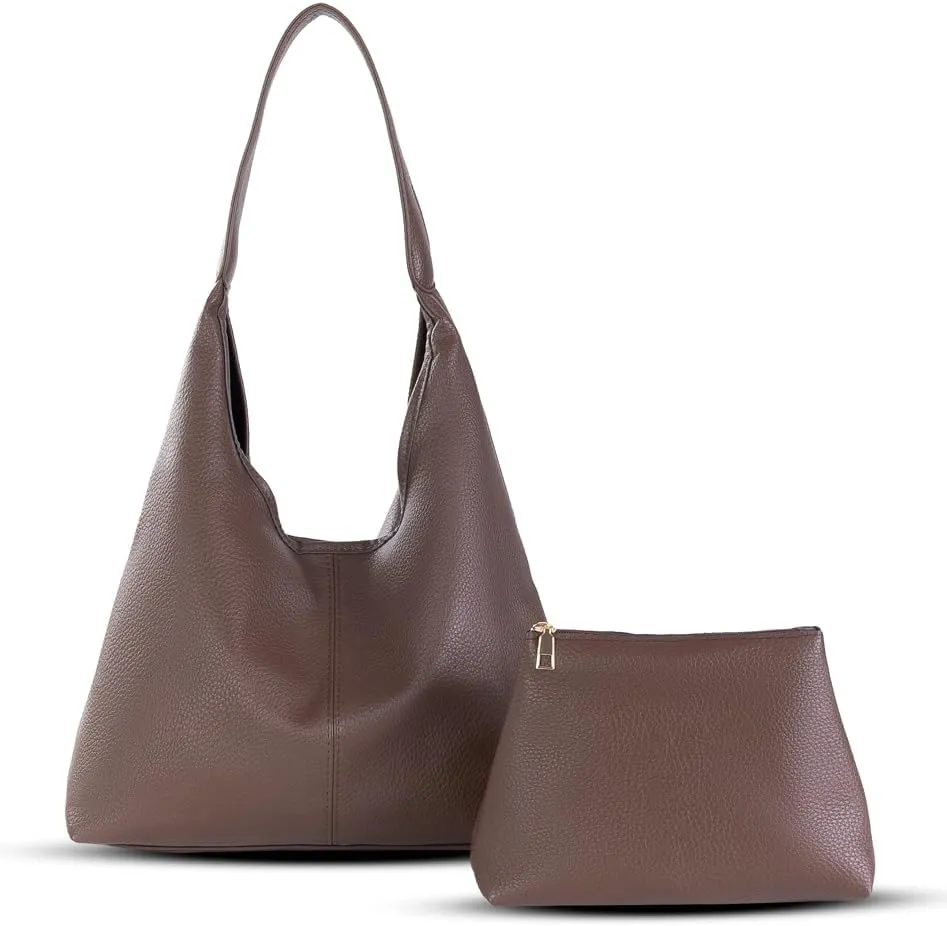Slouchy Hobo Bags for Women Retro Vegan Leather Purse Luxury Designer Shoulder Bag Fashion Shopping Tote Bag 2pcs