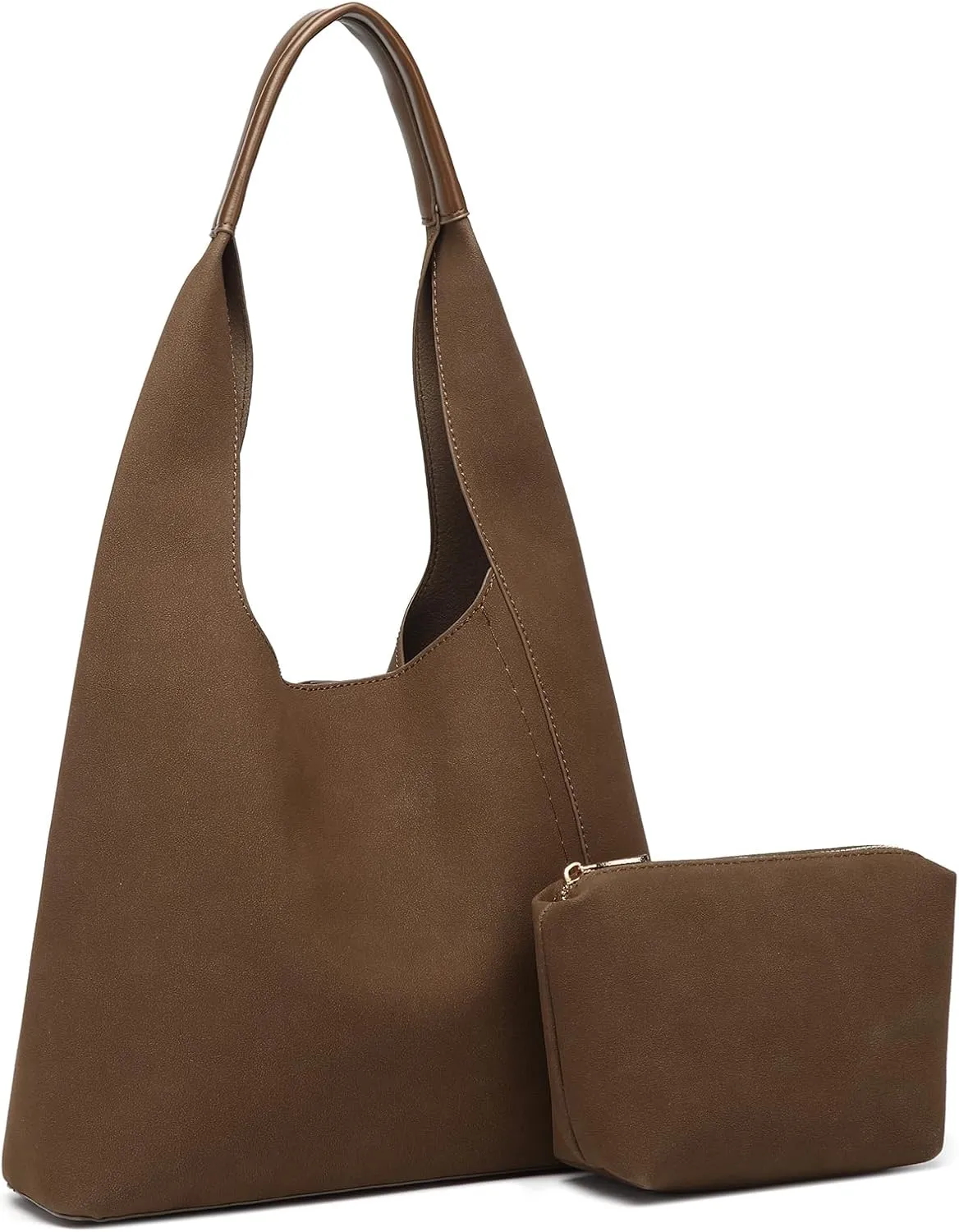 Slouchy Hobo Bags for Women, Shoulder Handbag Purse 2pcs Soft Tote Work Bag PU Leather Top Handle Bag