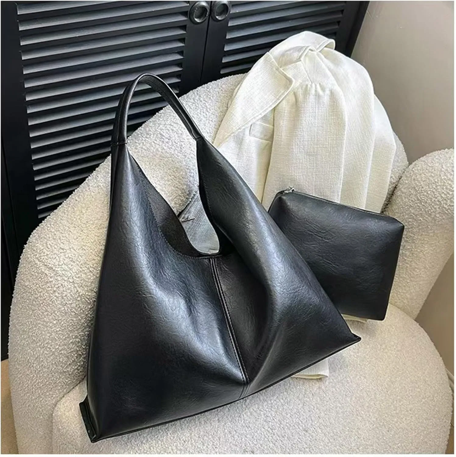 Slouchy Hobo Bags for Women Tote Bag Retro Soft Vegan Leather Crossbody Shoulder Bag Large Capacity Purses Handbags