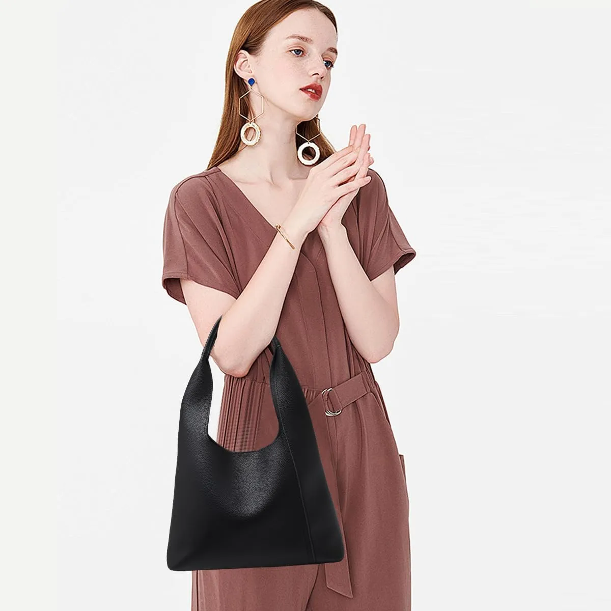 Slouchy Hobo Tote Bags for Women - Retro PU Leather Shoulder Handbag Purse Large Capacity 2pcs