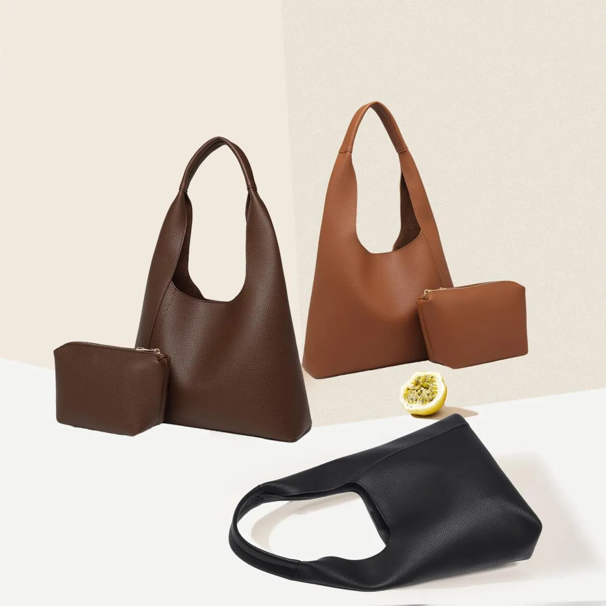 Slouchy Hobo Tote Bags for Women - Retro PU Leather Shoulder Handbag Purse Large Capacity 2pcs