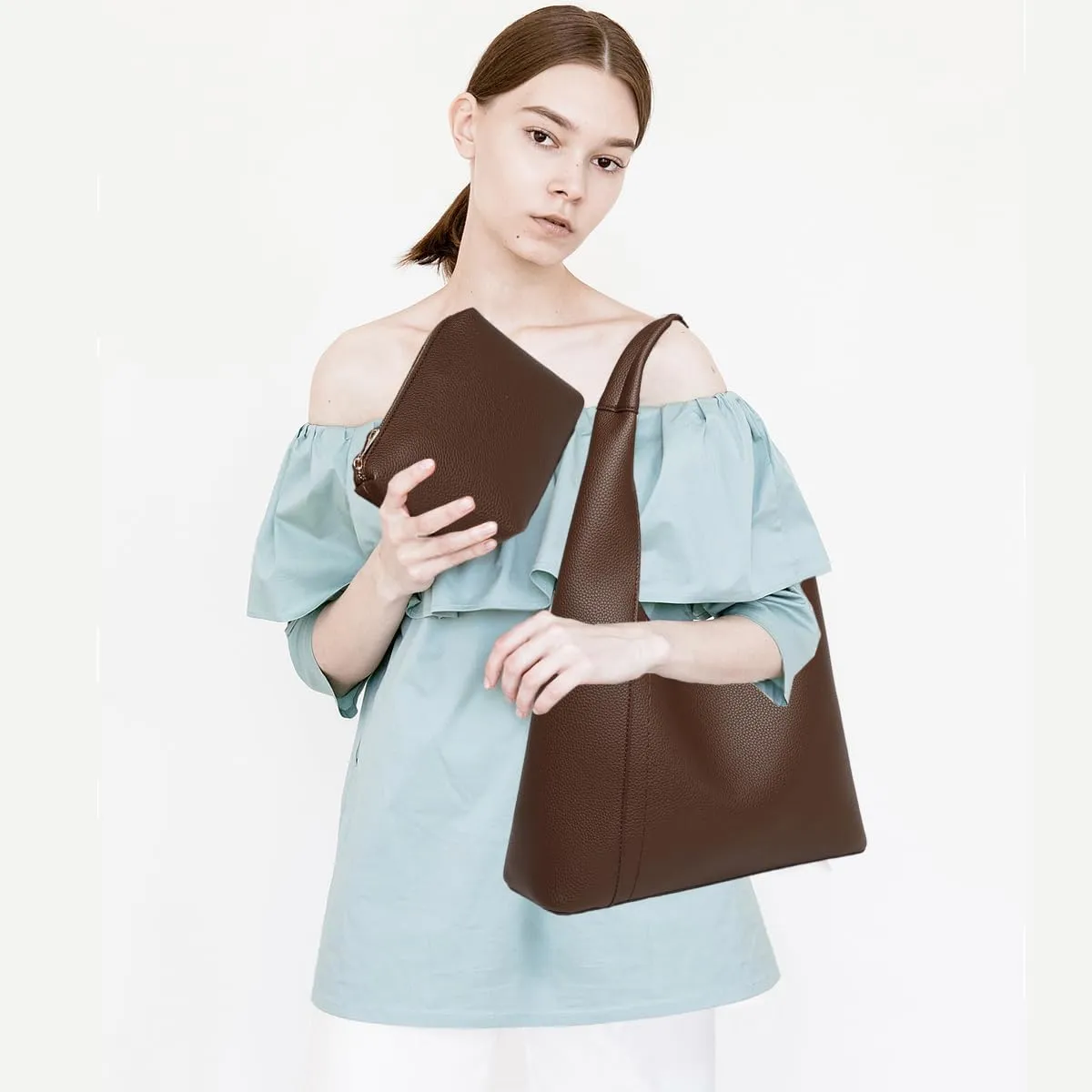 Slouchy Hobo Tote Bags for Women - Retro PU Leather Shoulder Handbag Purse Large Capacity 2pcs