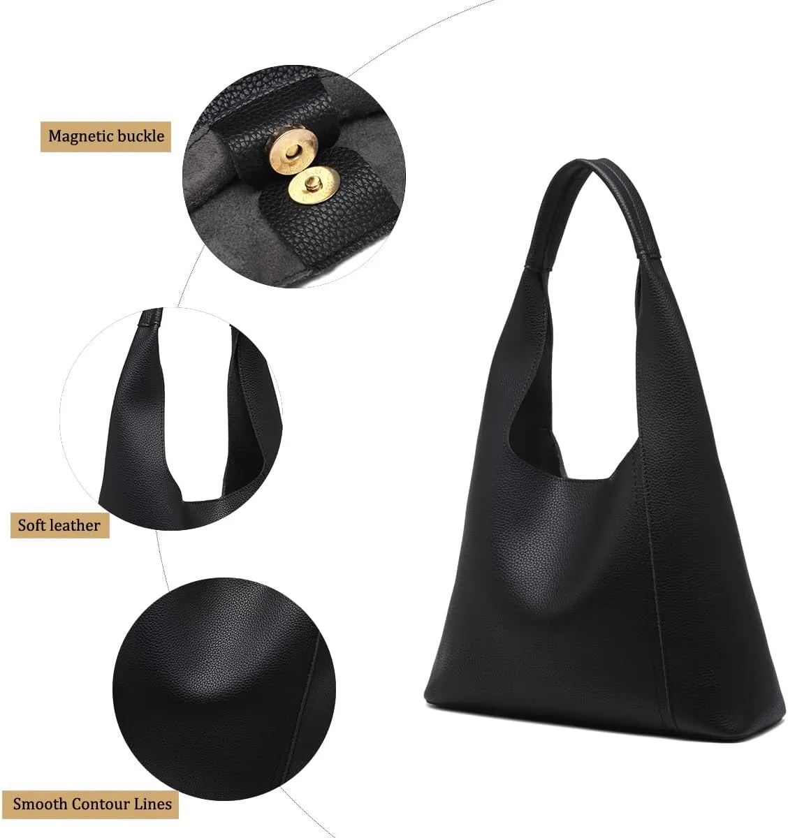 Slouchy Hobo Tote Bags for Women - Retro PU Leather Shoulder Handbag Purse Large Capacity 2pcs