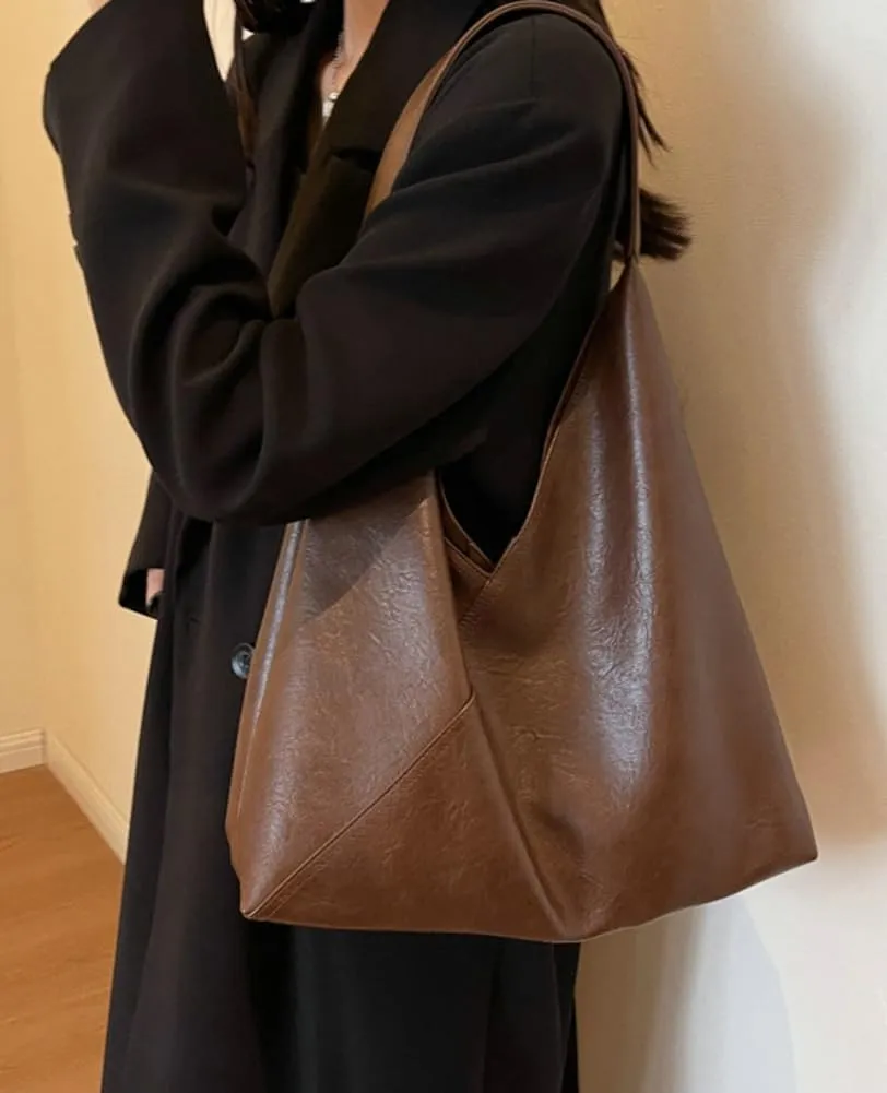 Slouchy Hobo Tote Bags for Women - Retro PU Leather Shoulder Purses - Large Capacity 2pcs Ladies Top Handle Handbag