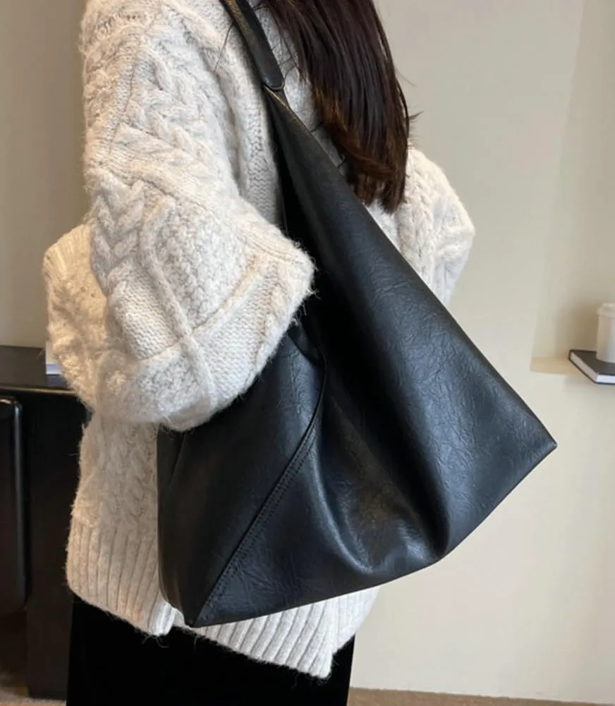 Slouchy Hobo Tote Bags for Women - Retro PU Leather Shoulder Purses - Large Capacity 2pcs Ladies Top Handle Handbag